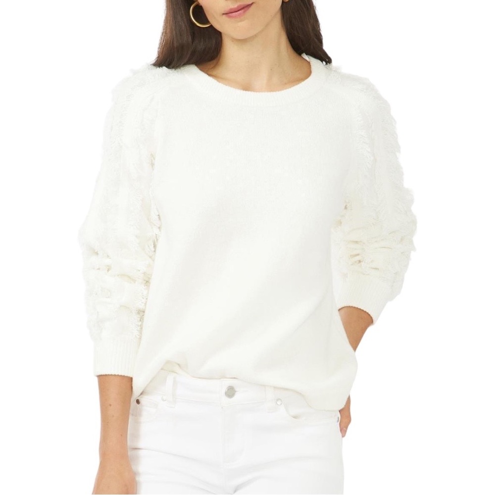 1. State Crewneck Fringe Sleeve Sweater In Antique White